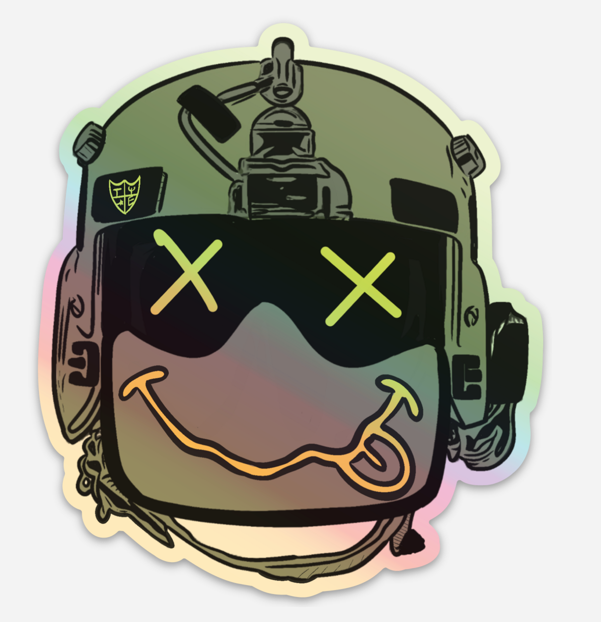 Flight Helmet Holographic Die Cut Sticker